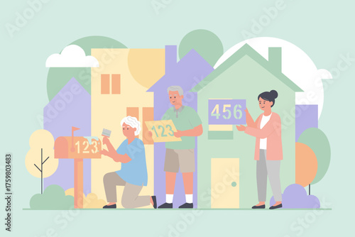 Neighbors cooperate to paint and update house numbers fostering community and home pride