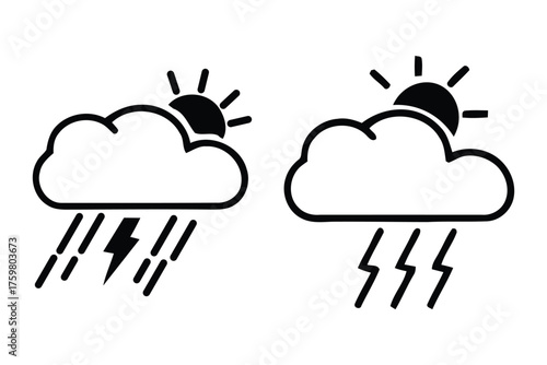 Dynamic Weather Icons Depicting Stormy Rainfall and Bright Sunshine Combination