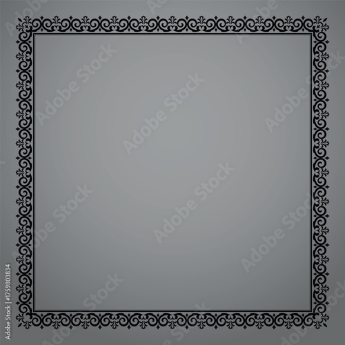 Decorative frame Elegant vector element for design in Eastern style, place for text. Floral black and gray border. Lace illustration for invitations and greeting cards