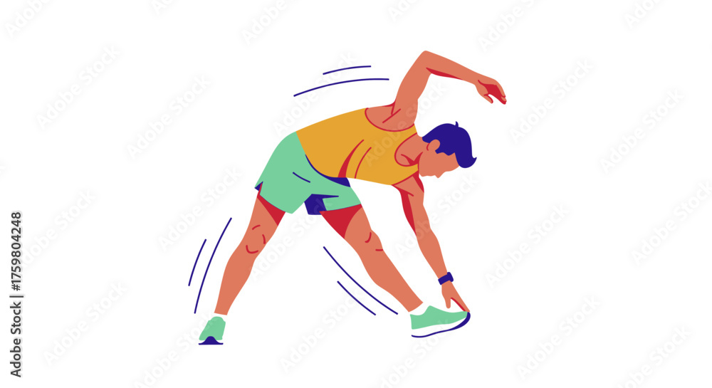 Fototapeta premium Man Stretching in Triangle Pose for Fitness and Flexibility.