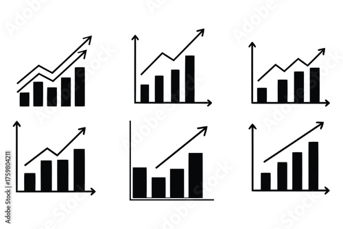 Collection of Upward Trending Bar Graphs Illustrating Financial and Business Growth
