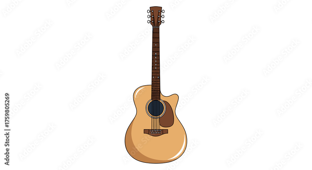 Naklejka premium Acoustic Guitar Illustration in Detailed Vector Design, Musical Instrument for Music Education, Concerts, and Entertainment in a Creative Arts Setting, Stylish Design for Website Graphics, Marketing C