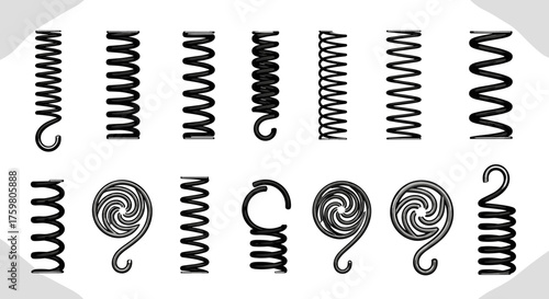 Assorted Metal Springs Collection: Flexible Components for Mechanical Systems, Industrial Design Elements, Precision Engineering Solutions, Suspension Systems, Black Helical Coils for Engineering