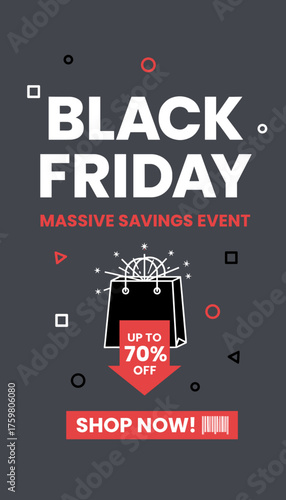 Black Friday massive savings event with up to 70 off Perfect for retail promotions and ecommerce