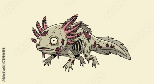 A zombie axolotl walks with its undead limbs.