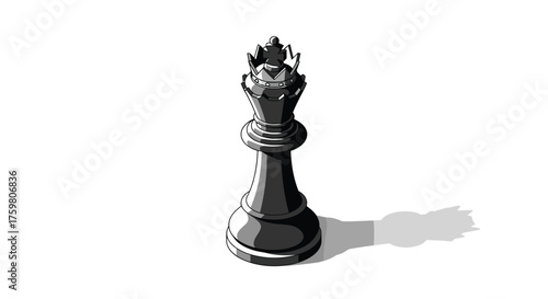 A solitary chess king stands casting a long shadow on a white surface.