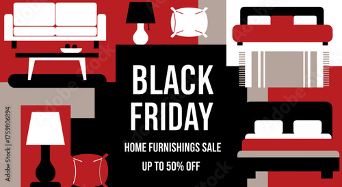 Black Friday Home Furnishings Sale graphic banner with modern furniture icons