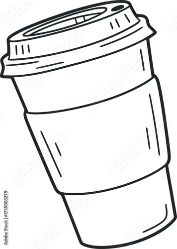 Simple line drawing of a to go coffee cup with sleeve