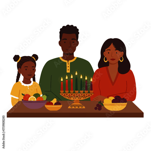 African American Family Celebrating Kwanzaa Holiday Together.