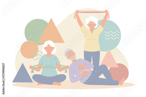 Active seniors exercising with bands Wellness health and vitality in old age