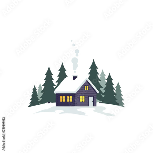 Cozy Winter Cabin in Snowy Forest Landscape 1.