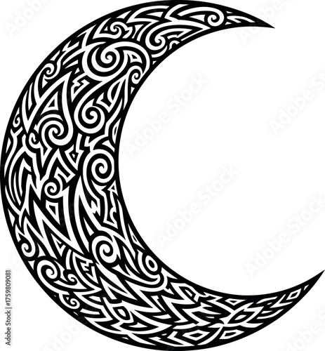 Ornate crescent moon with intricate celtic knotwork design