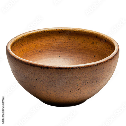 Rustic clay bowl isolate with a natural brown texture is introduced, perfect for tableware catalogs. An isolated piece of traditional ceramics with a deep rim reflects an antique or rustic style.
