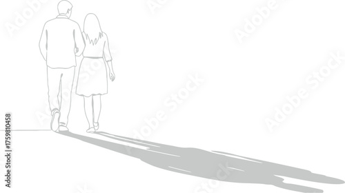 Couple walking together casting long shadows on a bright day