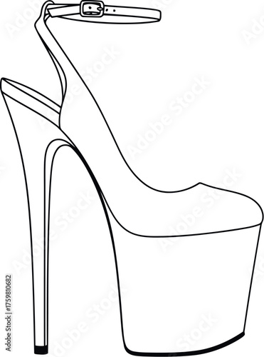 Elegant high heel shoe with ankle strap and platform