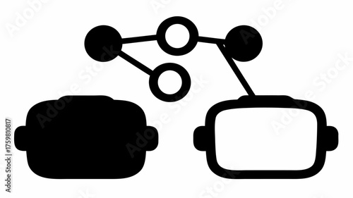 Modern VR headsets connecting to blockchain network for virtual reality experiences and metaverse interactions in a professional technology environment