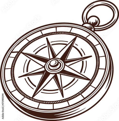 Detailed Compass Illustration Navigating Directions and Guiding Exploration