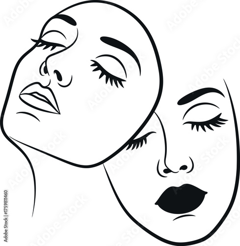 Two faces divided by a line symbolizing inner conflict