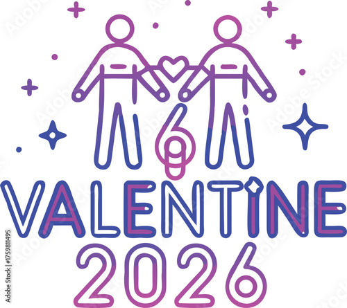 Stick Couple with Hearts – Valentine’s Day Outline Art