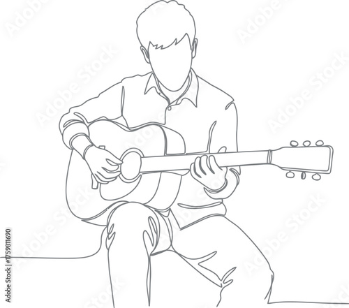 Sketch of a person sitting and playing an acoustic guitar