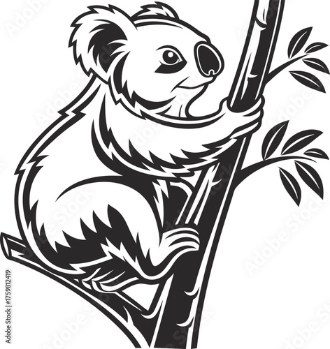 Wallpaper Mural Koala Climbing a Eucalyptus Tree in Black and White Outline Drawing Torontodigital.ca
