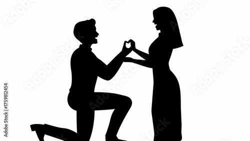 Romantic marriage proposal silhouette with heart hands expresses love and commitment, perfect for Valentine's, weddings, and relationship themes