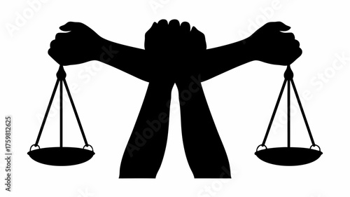 Powerful hands holding scales of justice symbolize equality, fairness and legal balance in society, a striking visual metaphor for legal services