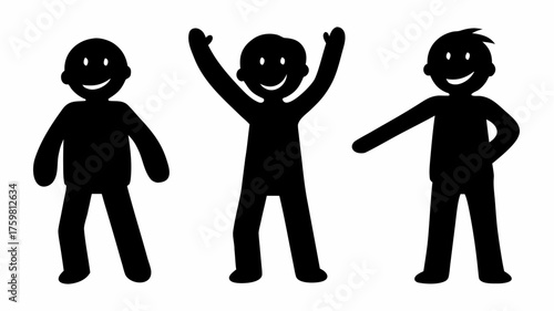 Joyful stick figures celebrating success and teamwork, perfect for illustrating collaboration, happiness, and positive outcomes in business or education materials