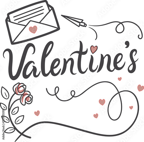 alentine’s Day Hand Lettering with Hearts and Flowers