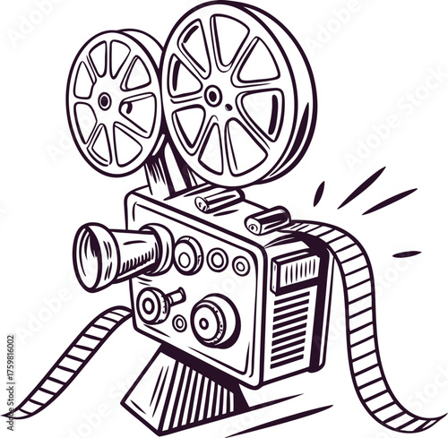 Vintage Movie Camera Icon Capturing Memories in Retro Black and White