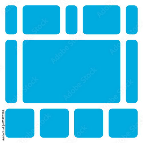 Abstract arrangement of rounded blue rectangles and squares on a black background isolated on transparent background
