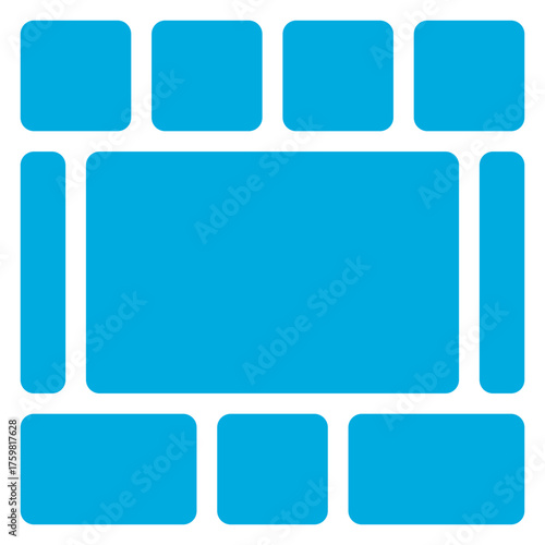 Abstract arrangement of rounded blue rectangles and squares isolated on transparent background