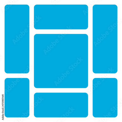 Abstract geometric arrangement of rounded rectangles in bright blue isolated on transparent background