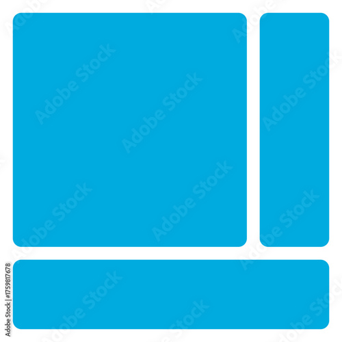 Abstract geometric arrangement of three rounded rectangles in bright blue isolated on transparent background
