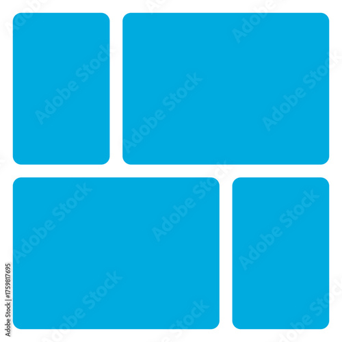 Abstract geometric arrangement of rounded blue rectangles isolated on transparent background