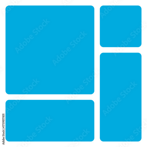 Abstract geometric layout with rounded blue rectangles isolated on transparent background