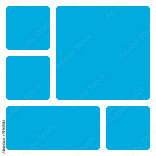 Abstract arrangement of rounded blue squares and rectangles on a transparent background isolated on transparent background