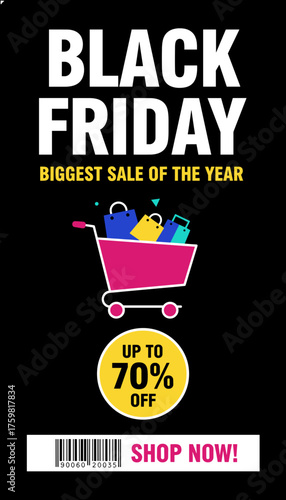 Black Friday sale with shopping cart bags and up to 70 off discount Shop now