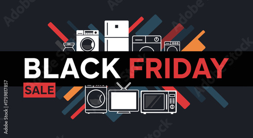 Black Friday Sale advertising graphic with household electronics icons