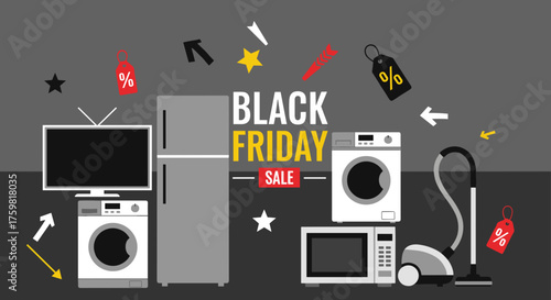 Black Friday appliance sale banner Retail promotion illustration