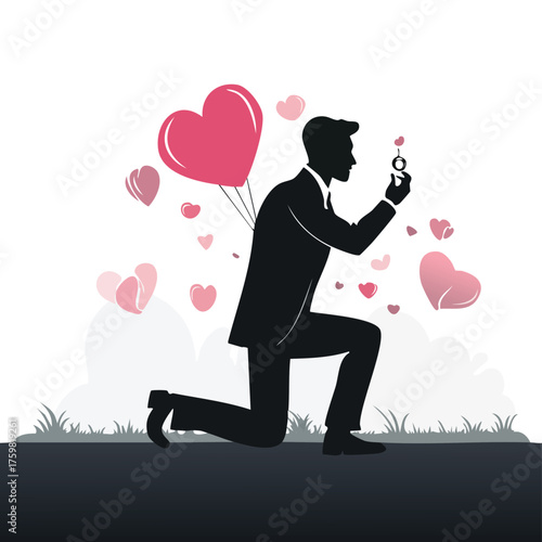Man proposing with heart balloons proposal engagement