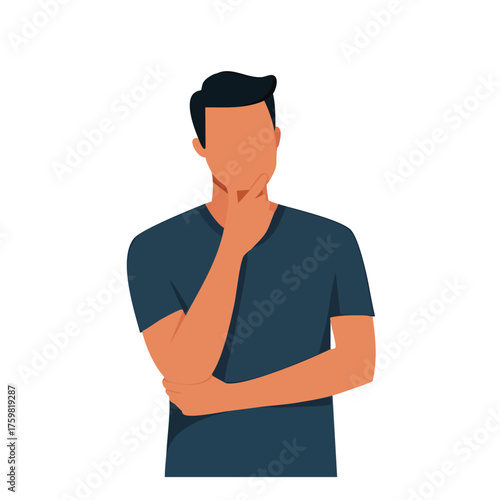 Man thinking with hand on chin on white background Keywords: man, thinking, contemplation