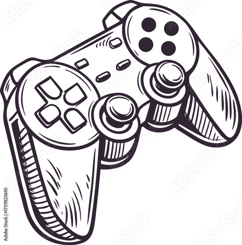 Monochrome Gaming Controller Vector Illustration for Digital Entertainment