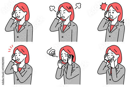 スマートフォンで通話するスーツの女性　セット