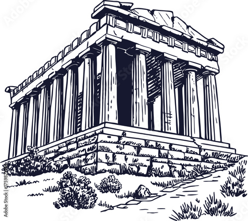 Illustration of the historical Parthenon temple with classic architectural elements