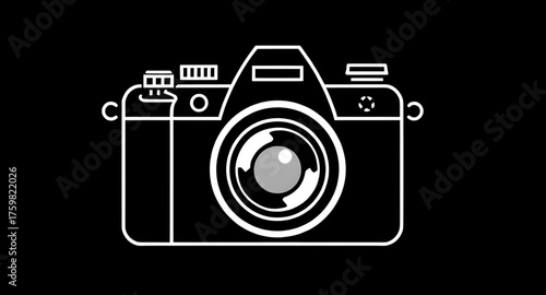 Modern camera design, Compact camera art, DSLR icon, Flat camera illustration, Minimal digital camera, Black and white camera icon, Stylish photo vector, Creative photography symbol, Electronic camera