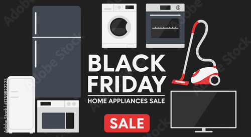 Black Friday Home Appliances Sale Shopping event poster with electronics icons