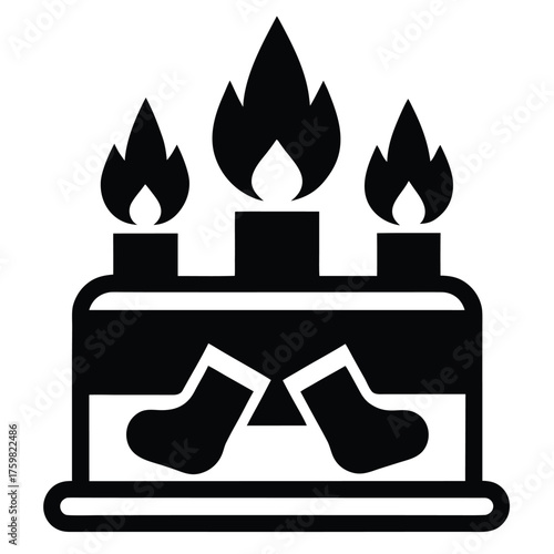 fireplace and stockings cake vector icon