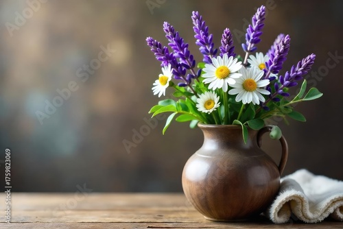 Wallpaper Mural A serene arrangement of lavender, chamomile, and eucalyptus in a rustic vase Perfect for spa, wellness, or aromatherapy themes Soft lighting enhances the calming effect , lavender, beauty Torontodigital.ca