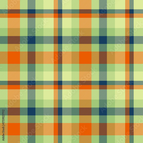 Orange check plaid texture for textile, fabrics, print, wrapping paper, clothing, garments, blanket, scarp and background. Scottish tartan vector pattern.